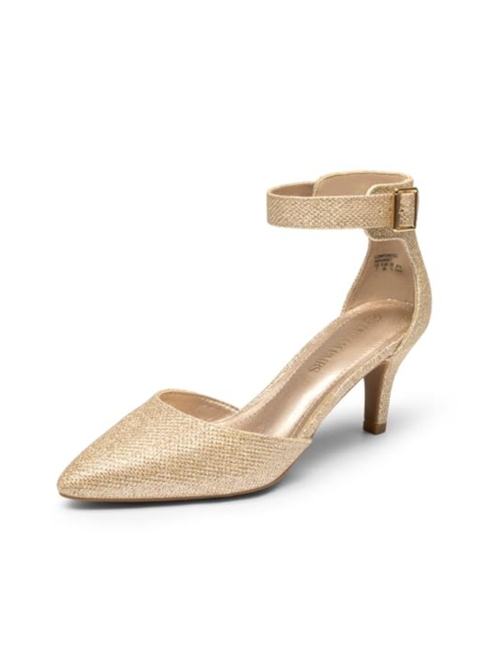 Kitten Heel Dress Pumps Low Pointed Toe Buckle Ankle Strap Comfort Heels
